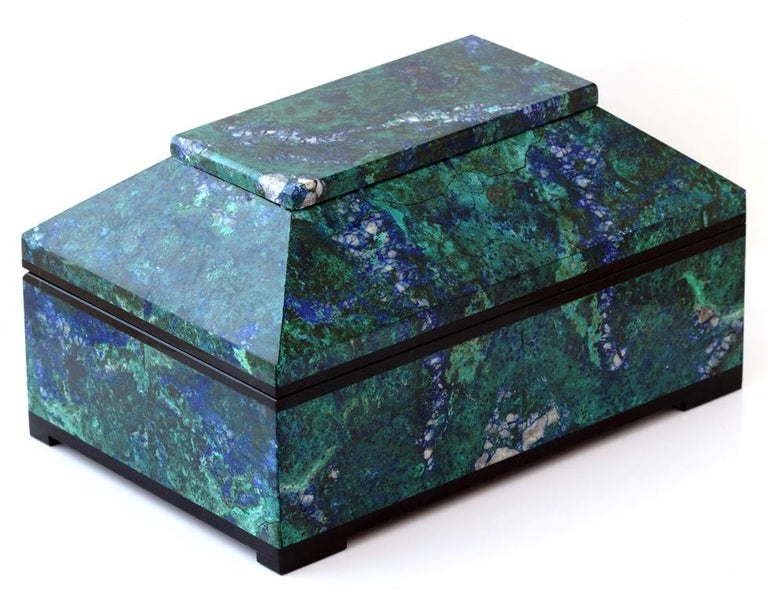 Contemporary Blue Green Azurite Malachite Box with Hinged Lid For Sale ...