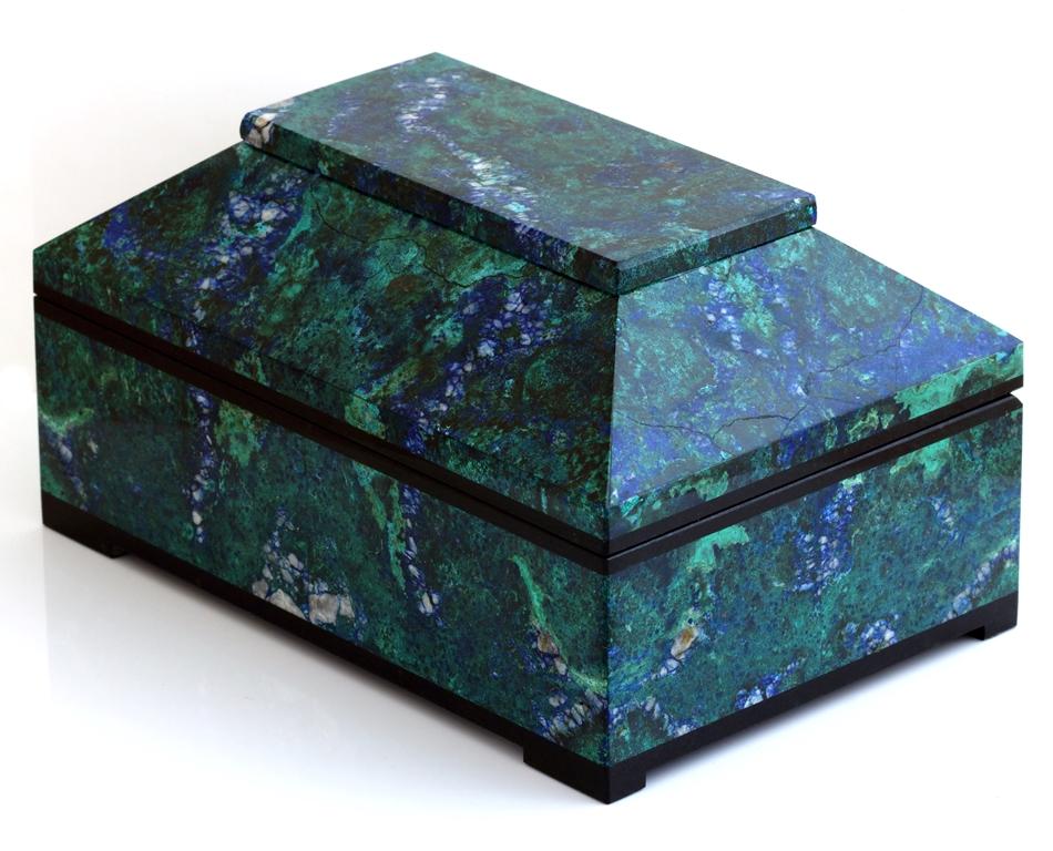 Boîte contemporaine en malachite azurite bleue et verte avec couvercle à charnière en vente 1