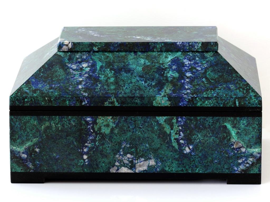 Contemporary Blue Green Azurite Malachite Box with Hinged Lid For Sale 3