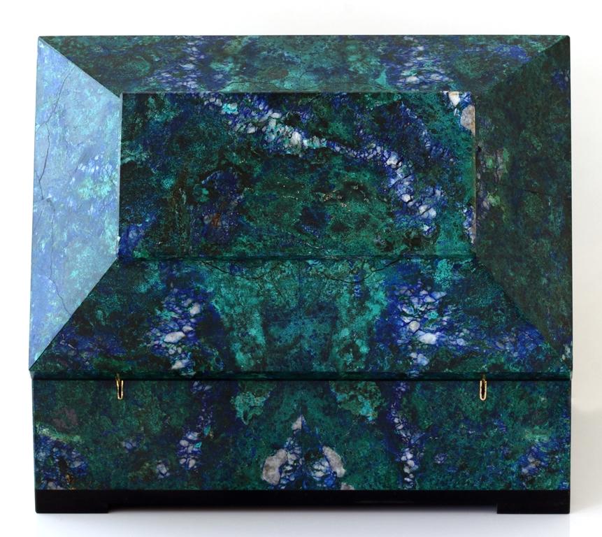 Boîte contemporaine en malachite azurite bleue et verte avec couvercle à charnière en vente 3