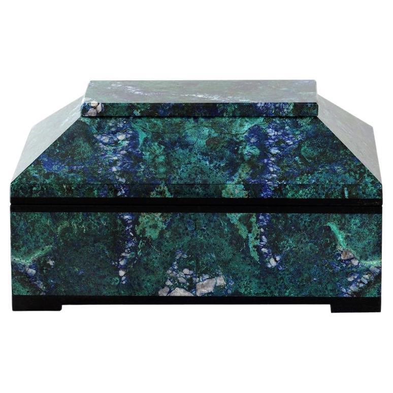 Contemporary Blue Green Azurite Malachite Box mit Scharnierdeckel