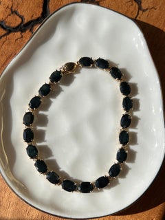 Contemporary Blue-Green Sapphire 14k Yellow Gold Tennis Bracelet Vintage 1980s