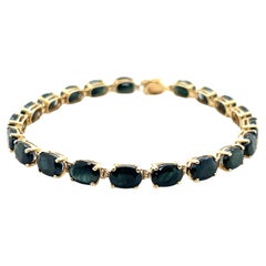 Bracelet de tennis contemporain en saphir bleu-vert et or jaune 14k Vintage 1980