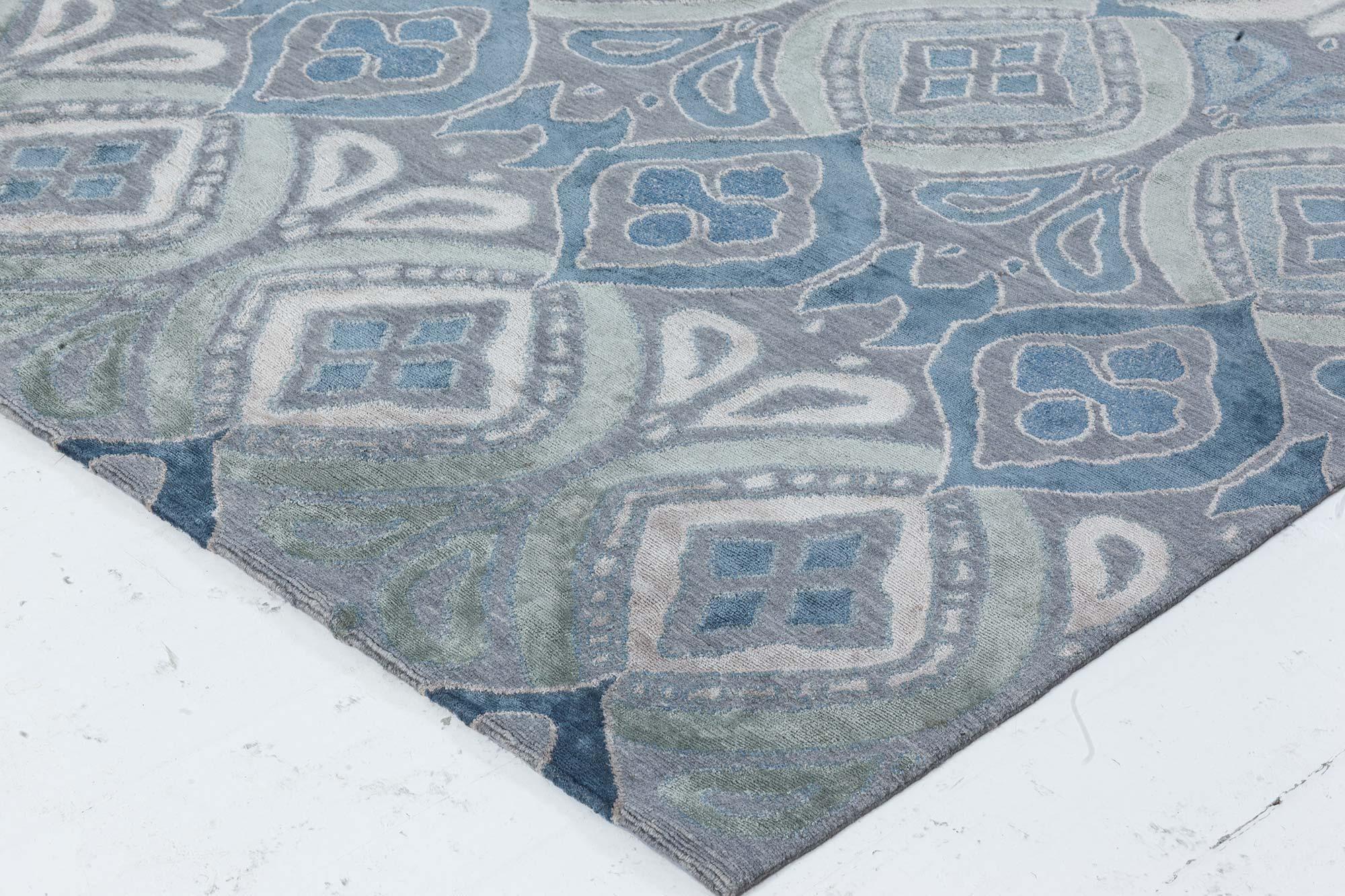 Hand-Knotted Contemporary Blue-Grey Mandorla Rug by Doris Leslie Blau For Sale