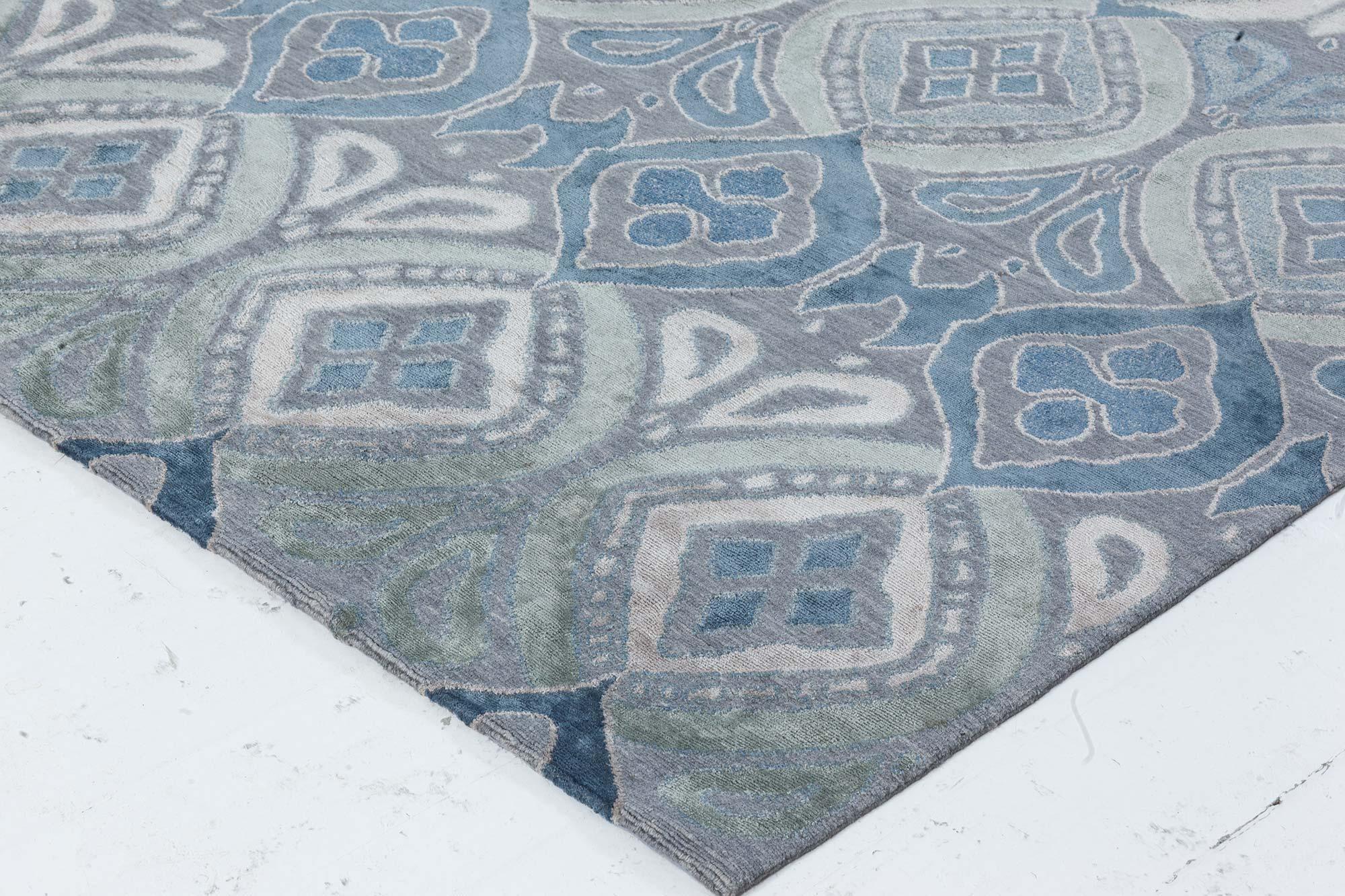 Alfombra Mandorla contemporánea azul-gris de Doris Leslie Blau Anudado a mano en venta