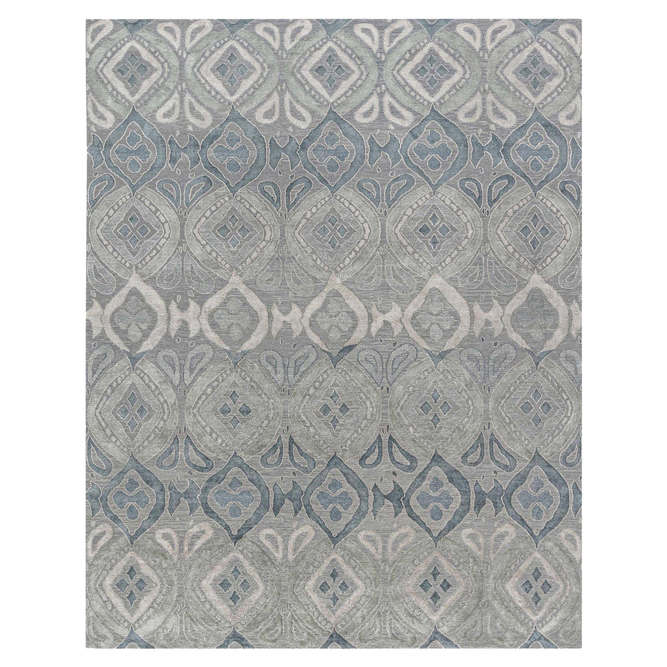 Zeitgenössischer blau-grauer Mandorla-Teppich von Doris Leslie Blau