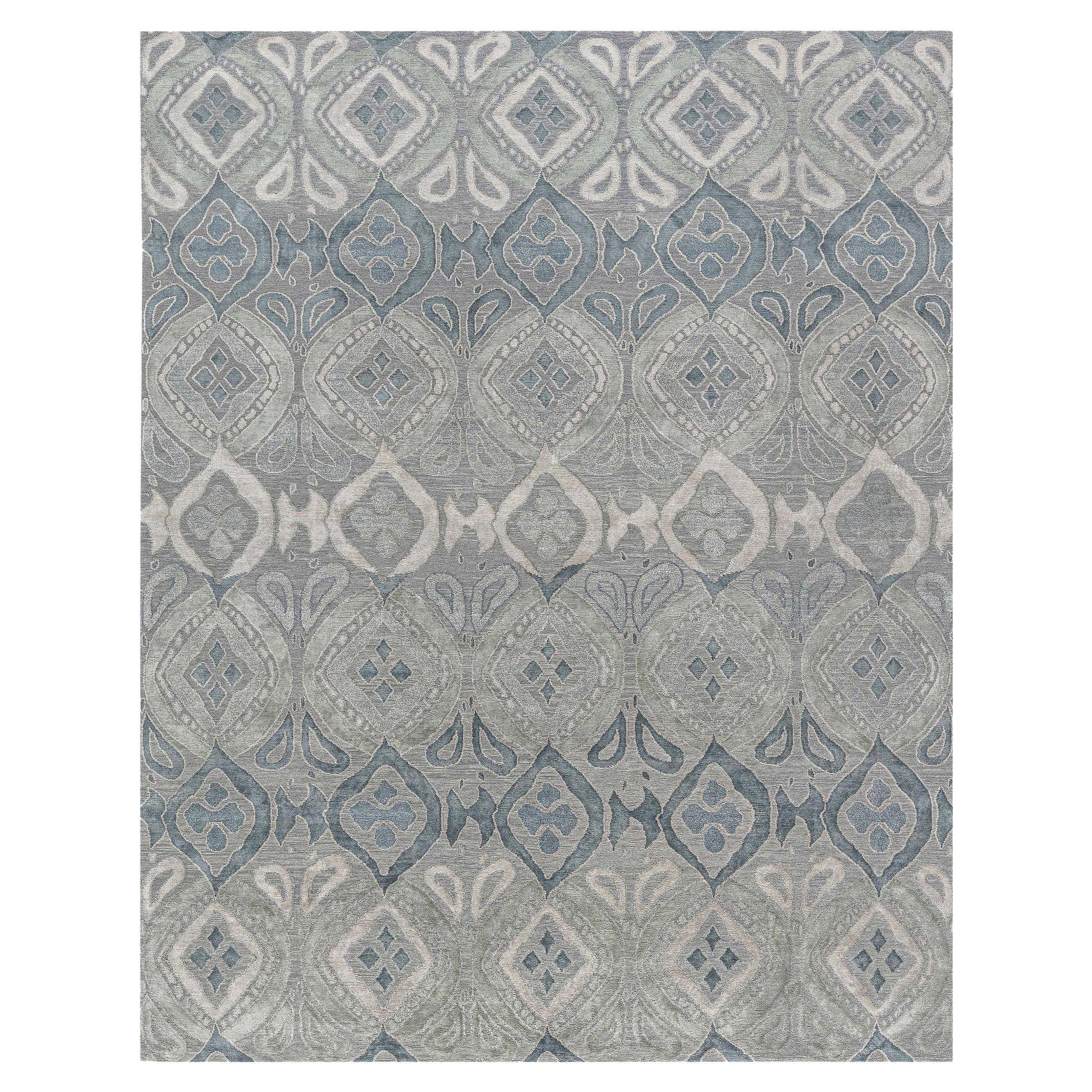 Zeitgenössischer blau-grauer Mandorla-Teppich von Doris Leslie Blau