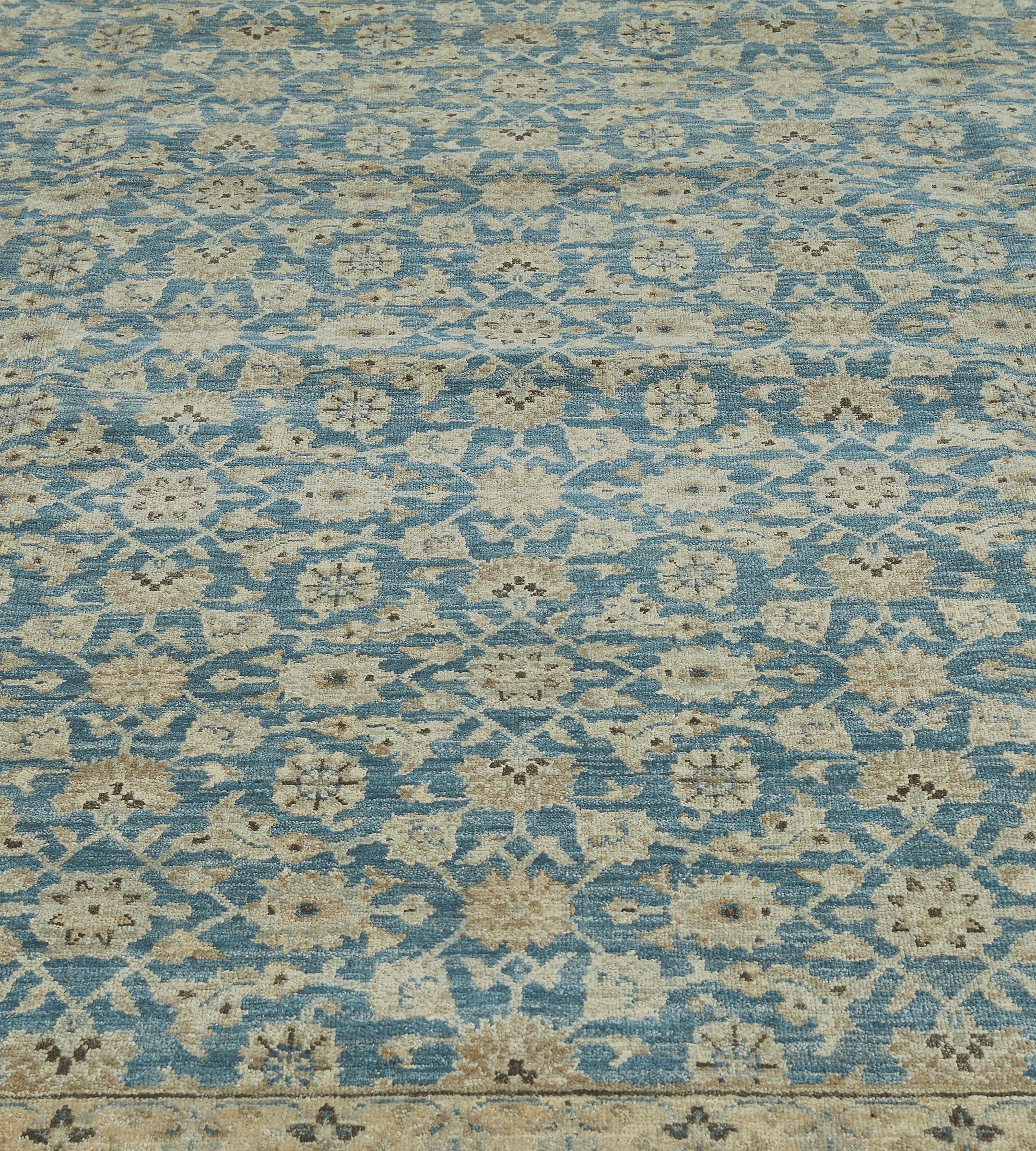 Runner Tabriz Revival blu contemporaneo tessuto a mano in vendita 2