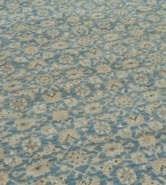 Runner Tabriz Revival blu contemporaneo tessuto a mano