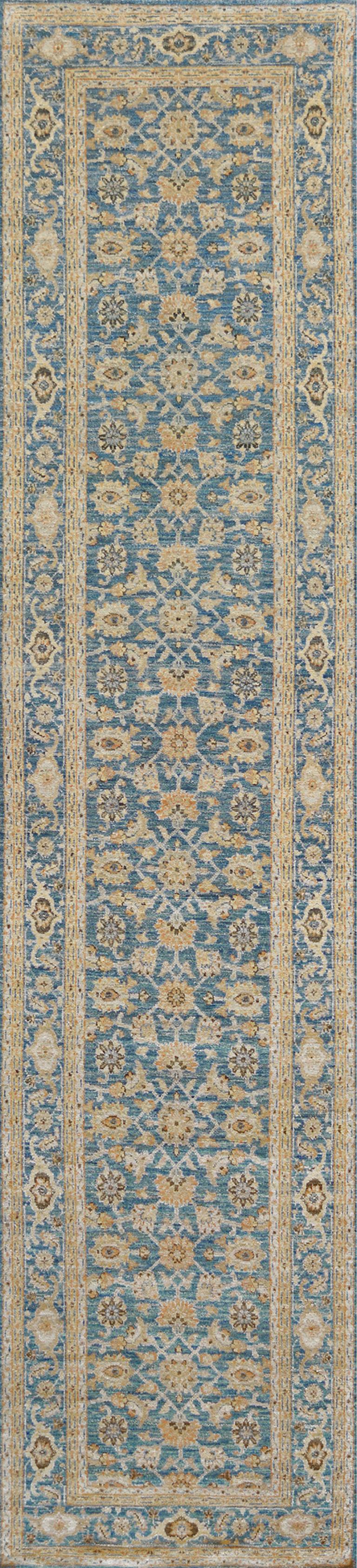 Runner Tabriz Revival blu contemporaneo tessuto a mano