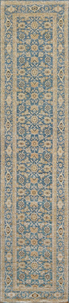 Contemporary Blue Handgewebter Tabriz Revive Läufer