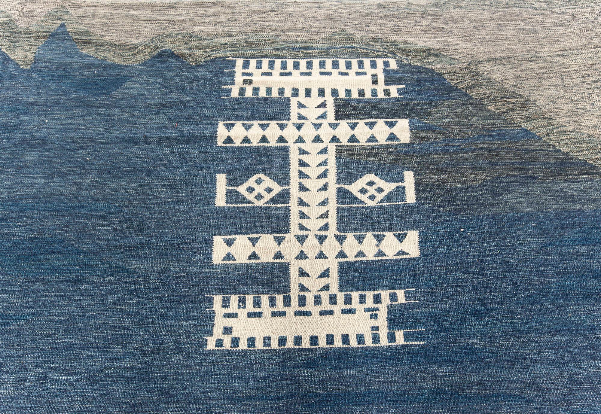 Indian Contemporary Blue Kilim Rug by Doris Leslie Blau For Sale