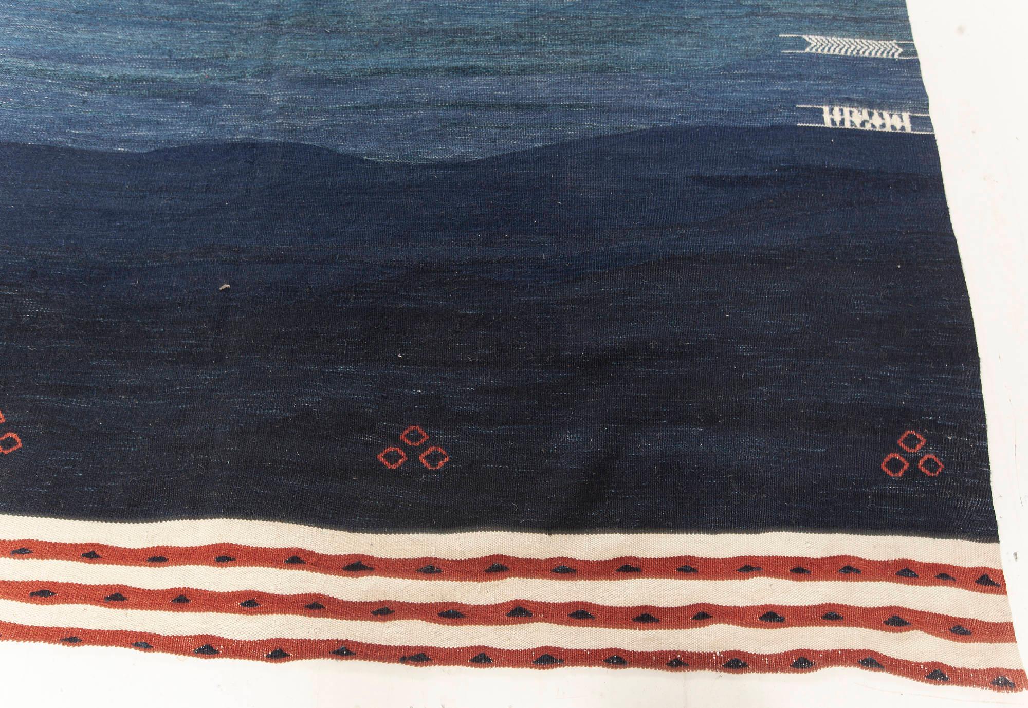Wool Contemporary Blue Kilim Rug by Doris Leslie Blau For Sale