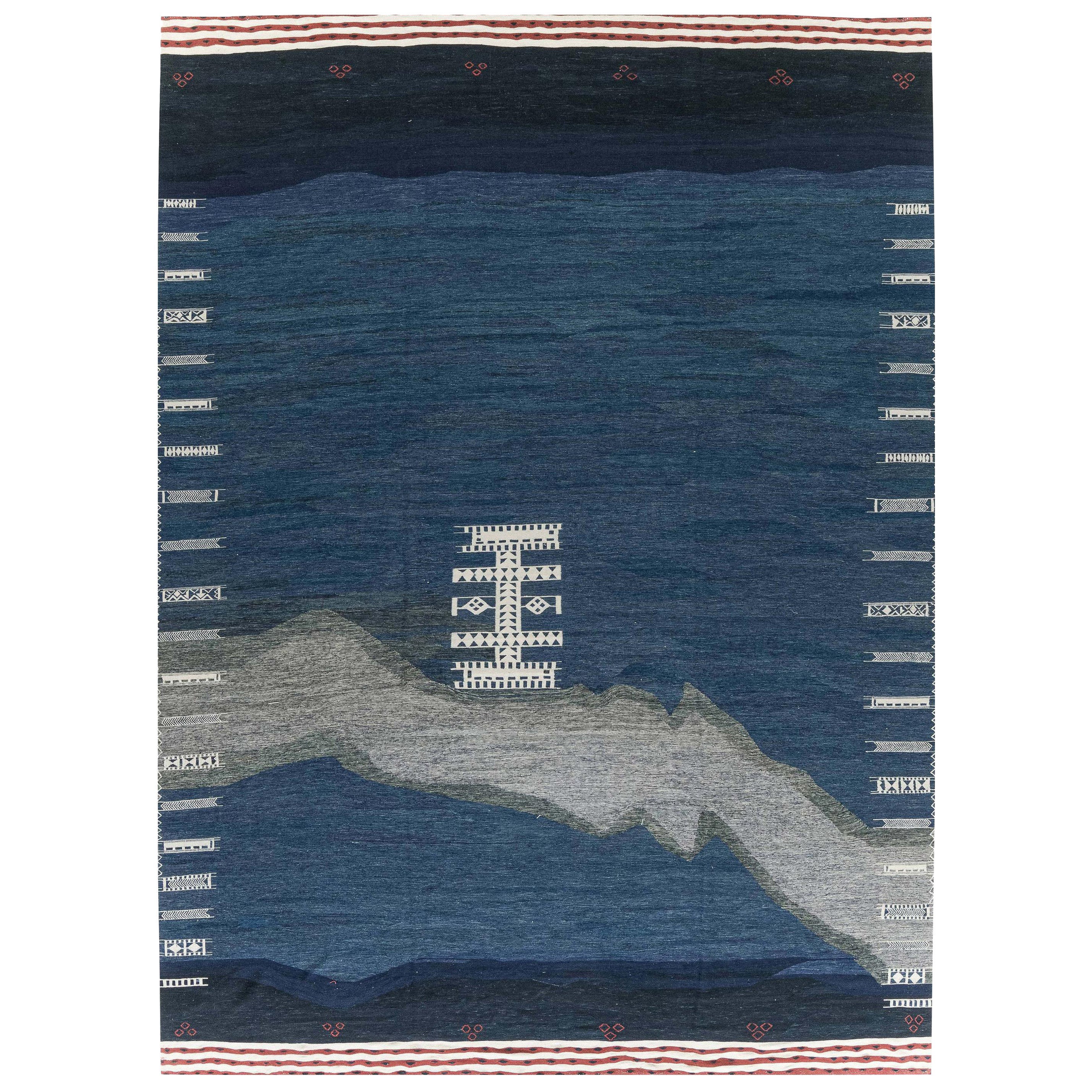 Contemporary Blue Kilim Rug by Doris Leslie Blau For Sale