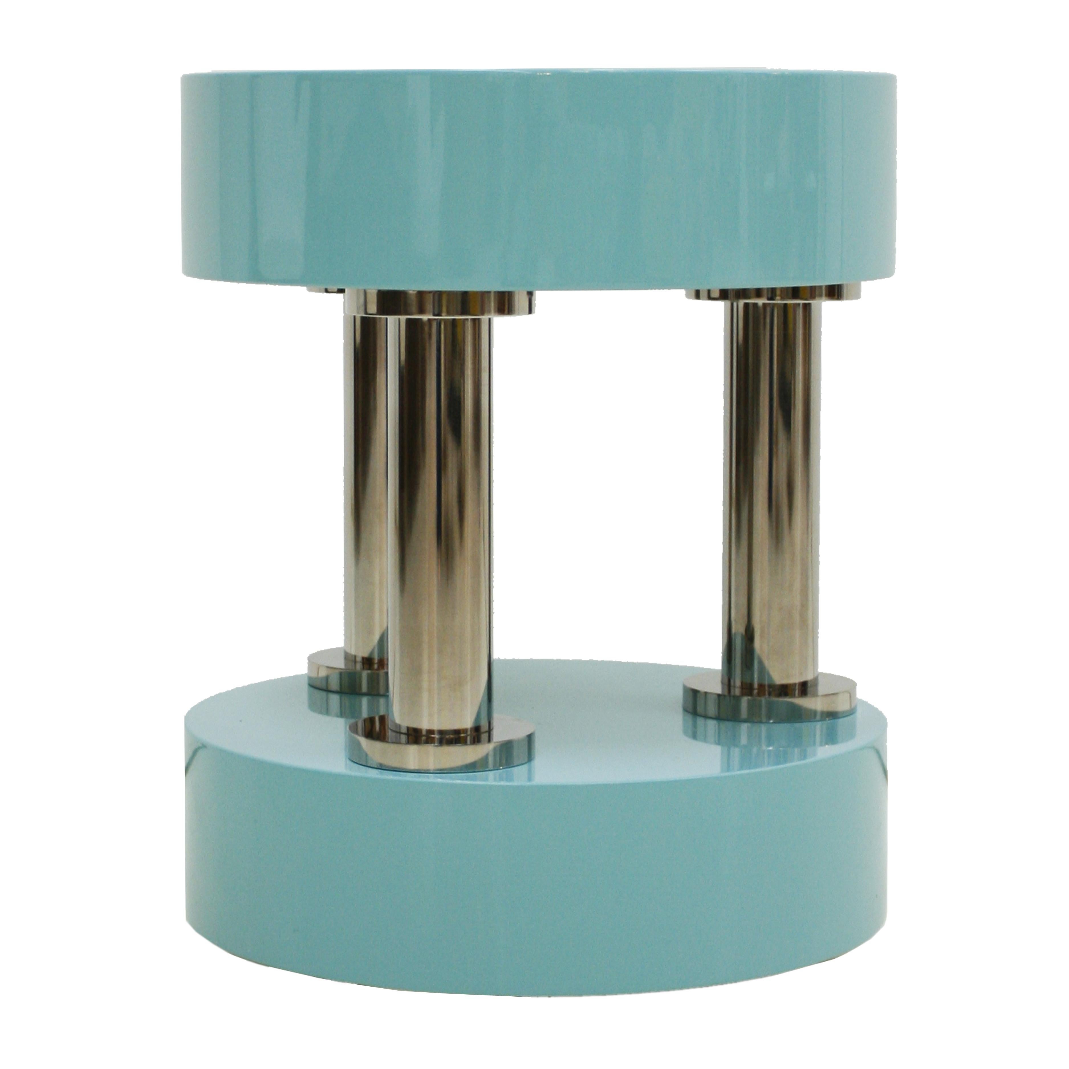Modern Contemporary Blue Lacquered and Polished Steel German Circular Side Table For Sale