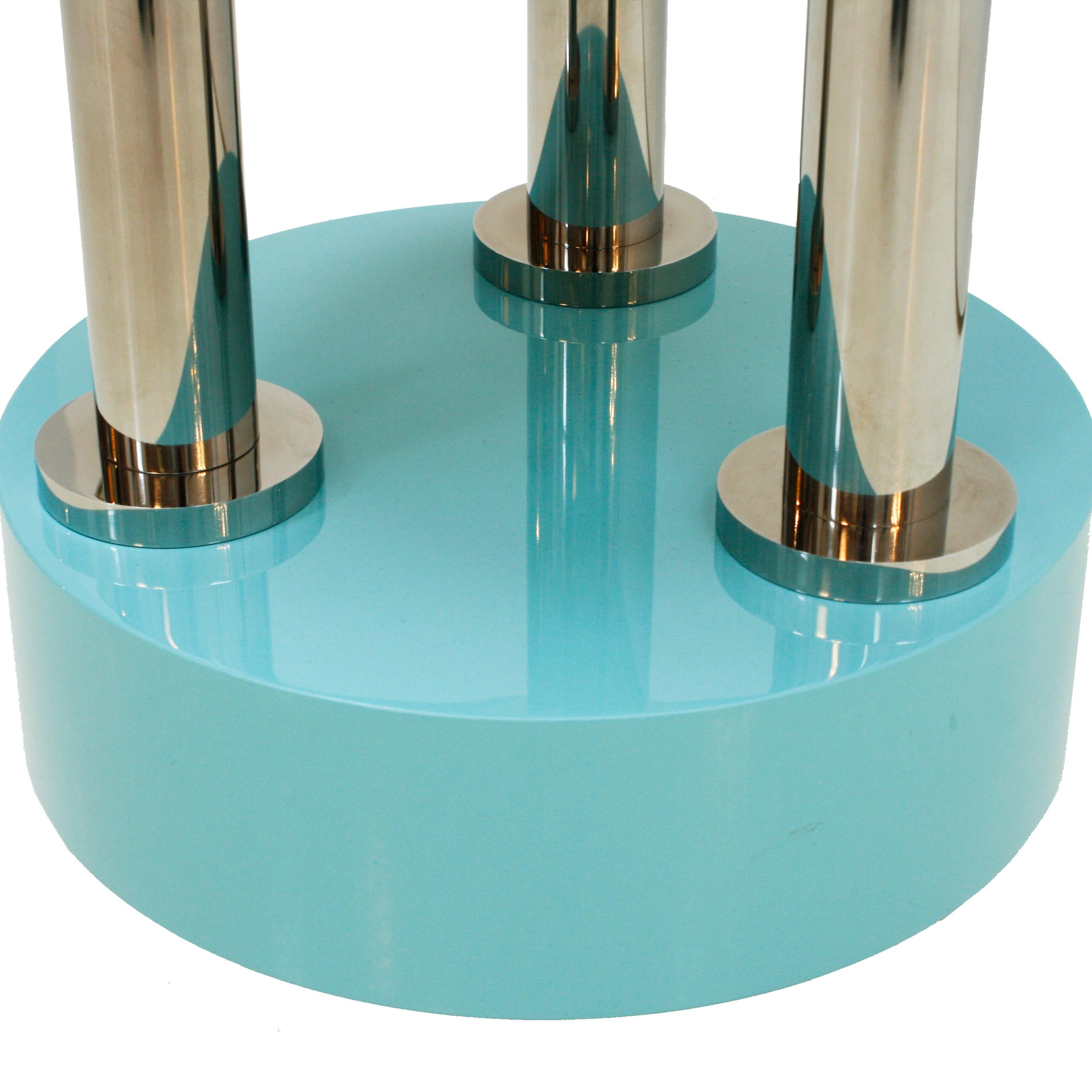 Contemporary Blue Lacquered and Polished Steel German Circular Side Table For Sale 1