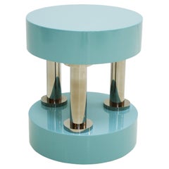 Contemporary Blue Lacquered and Polished Steel German Circular Side Table
