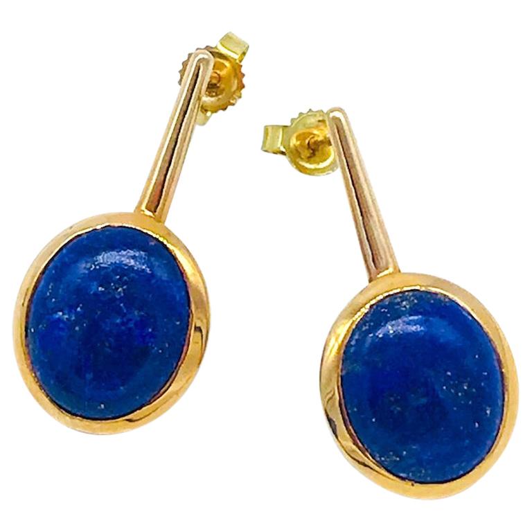 Contemporary, Blue Lapis Lazuli, Bezel Dangle Earring For Sale