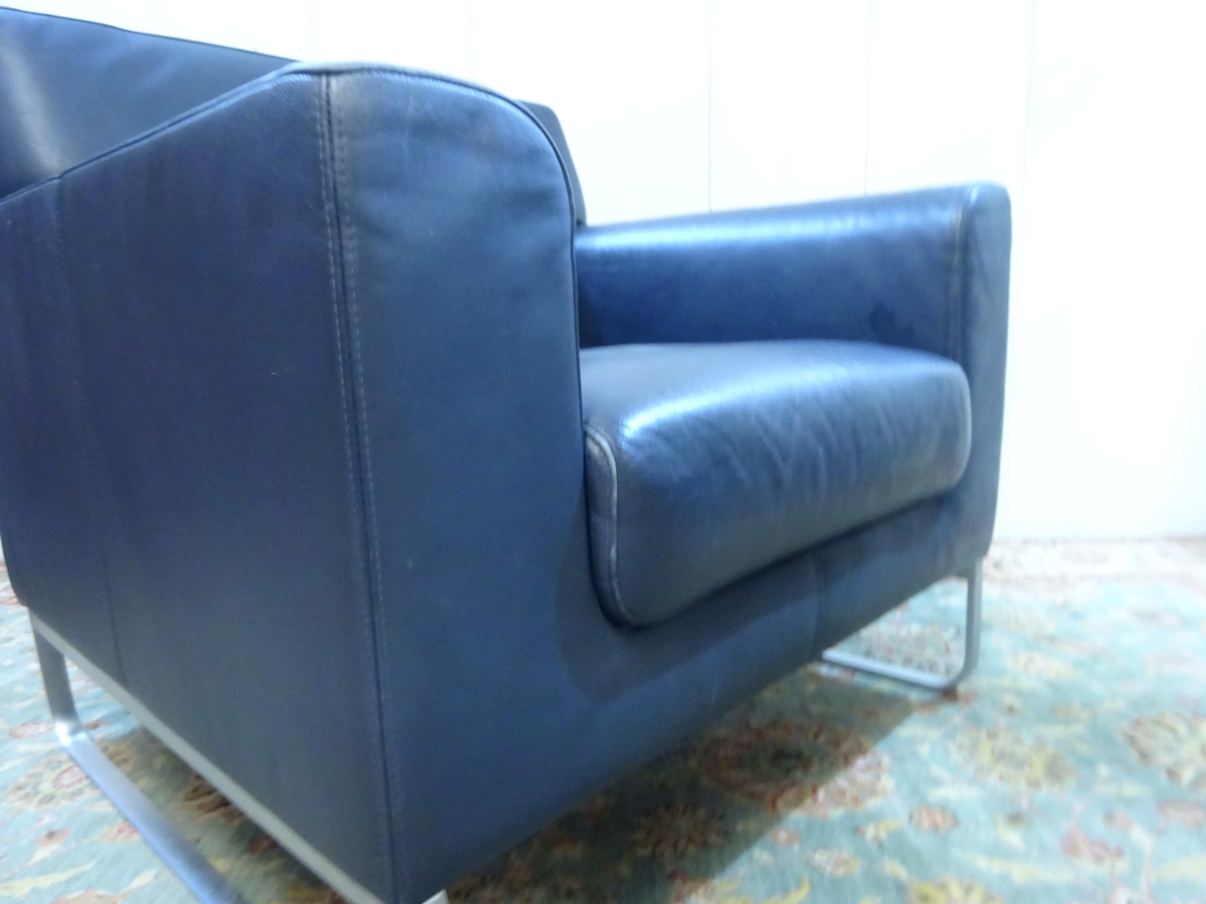 Contemporary Blue Leather Armchair by Walter Knoll 11