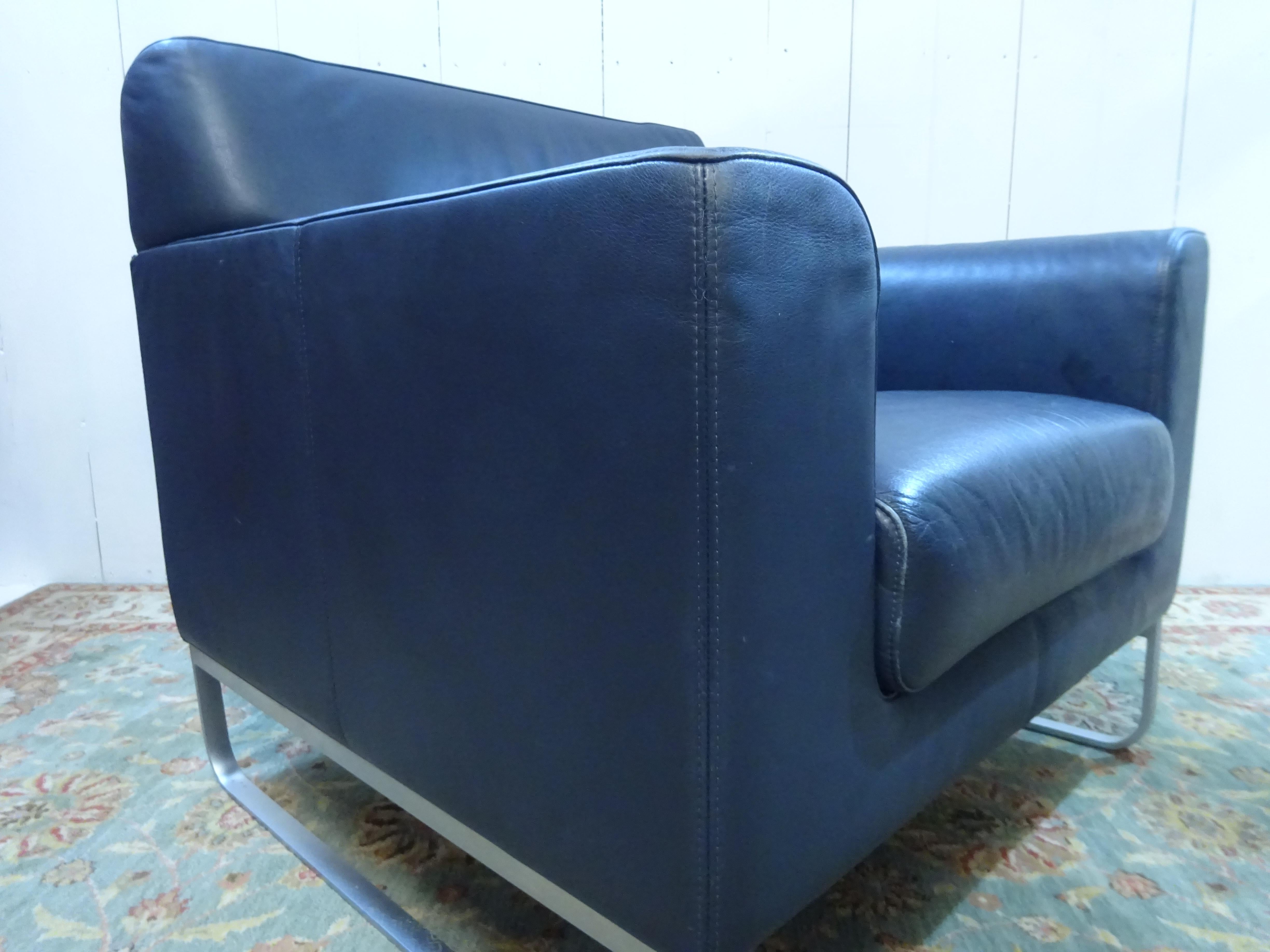 Contemporary Blue Leather Armchair by Walter Knoll 12