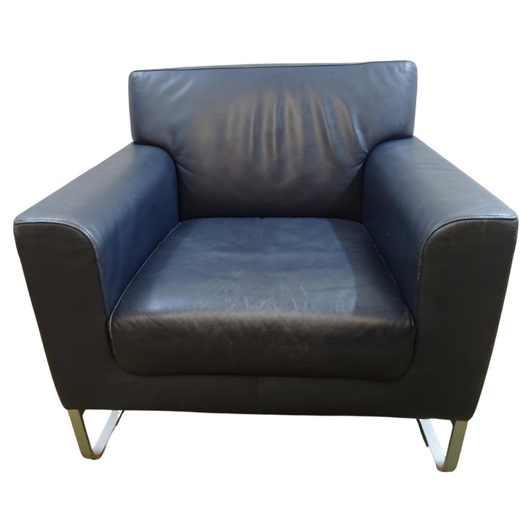 Contemporary Blue Leather Armchair by Walter Knoll For Sale at 1stDibs