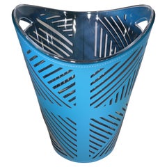 Contemporary Blue Leather & Plastic Ice Bucket with Geometric Design