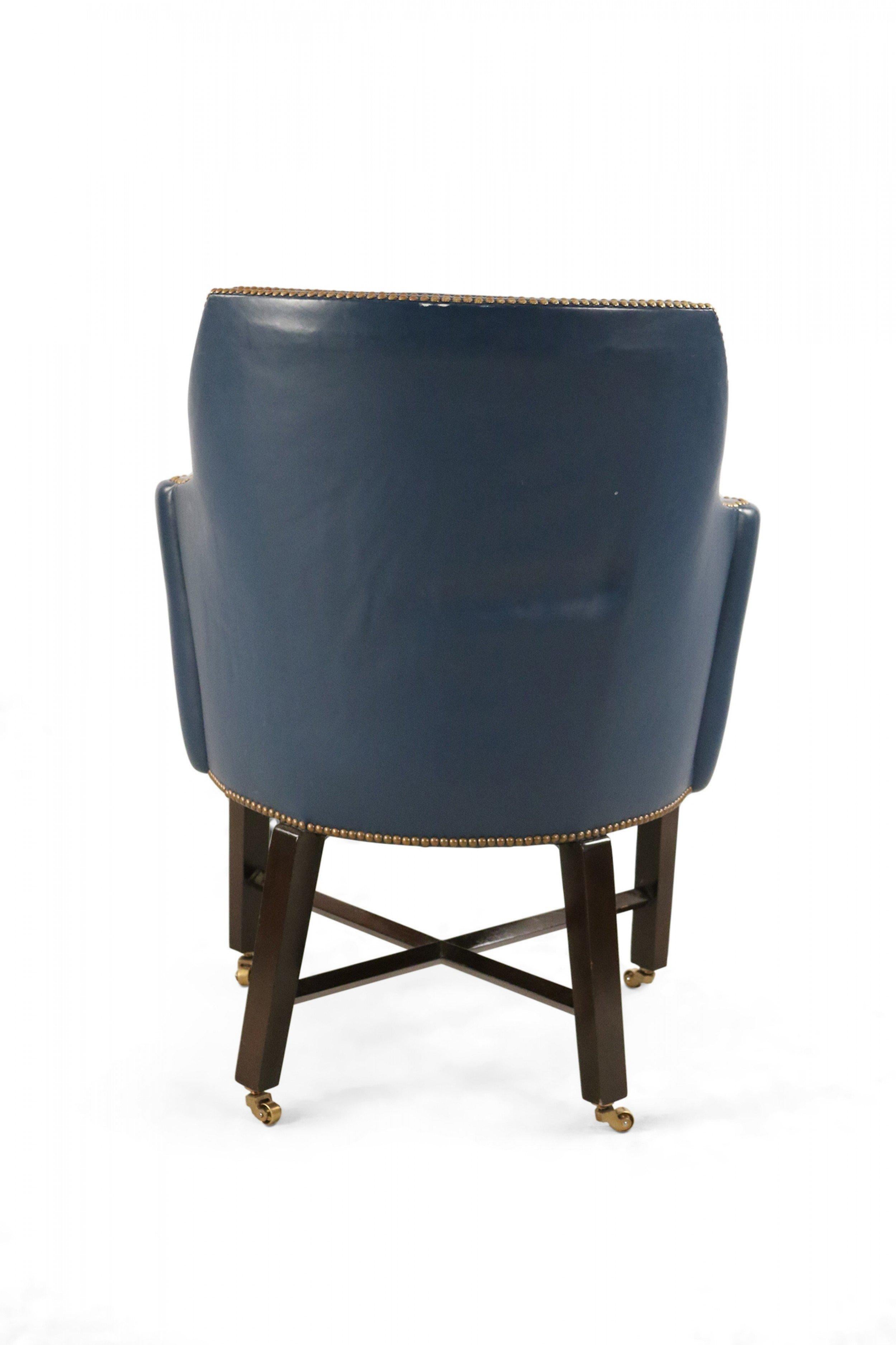 Contemporary Blue Leather Rounded Back Club / Armchair For Sale 3