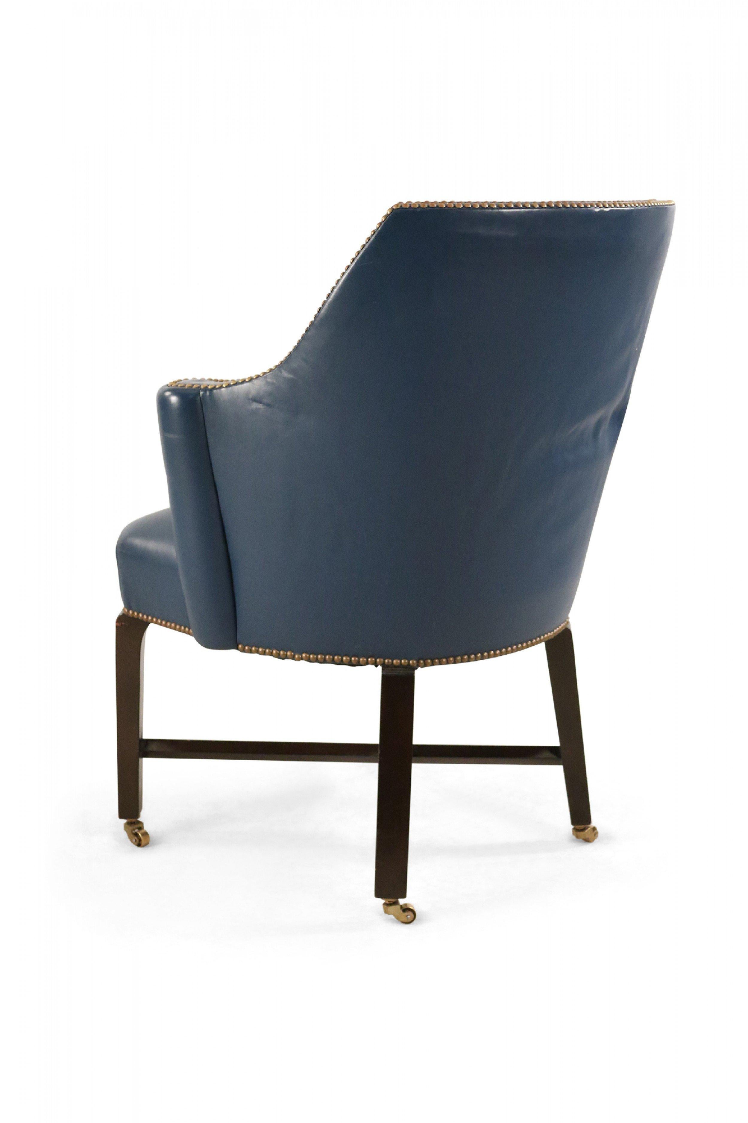 Contemporary Blue Leather Rounded Back Club / Armchair For Sale 6