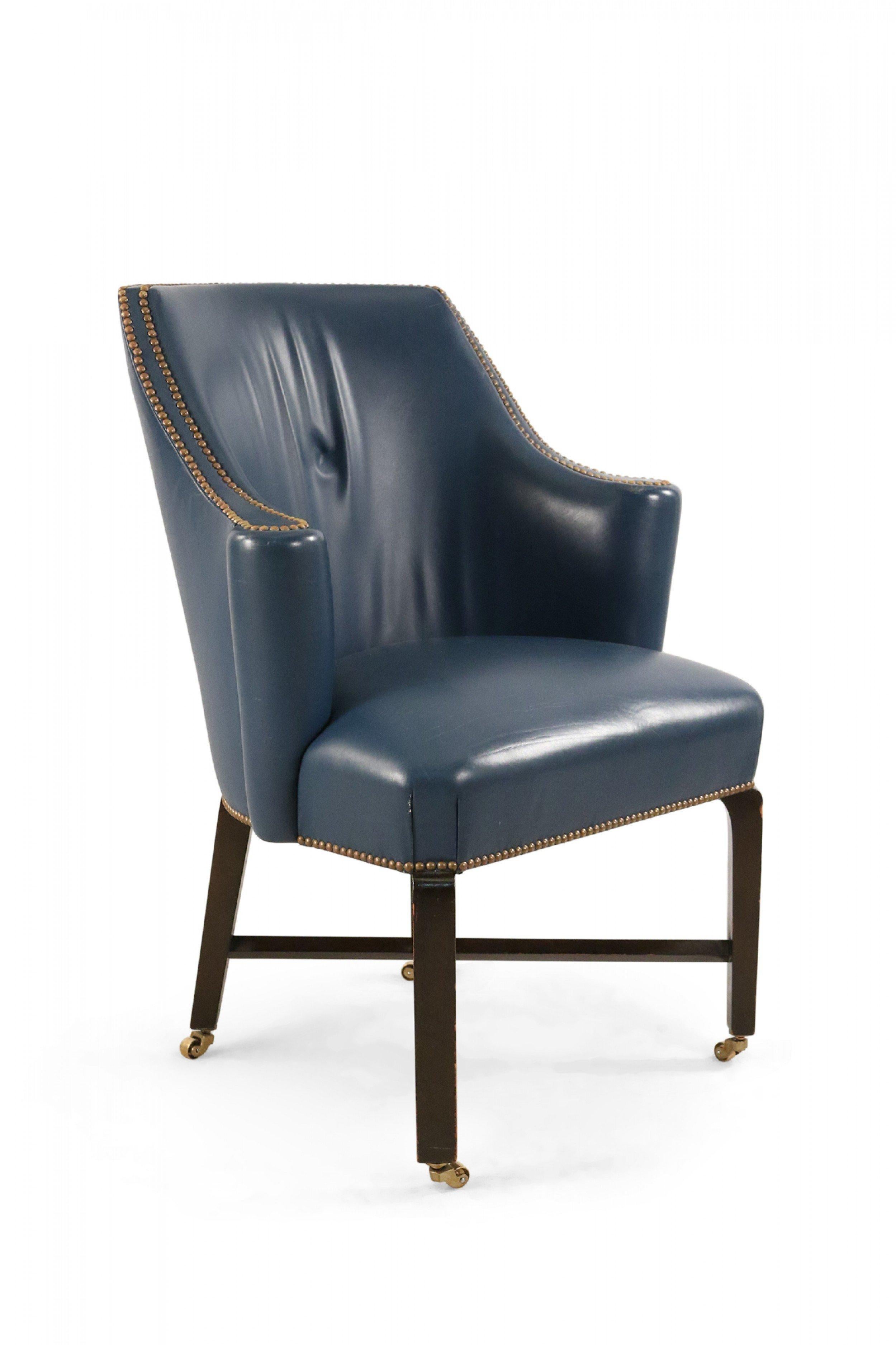 Contemporary Blue Leather Rounded Back Club / Armchair For Sale 7