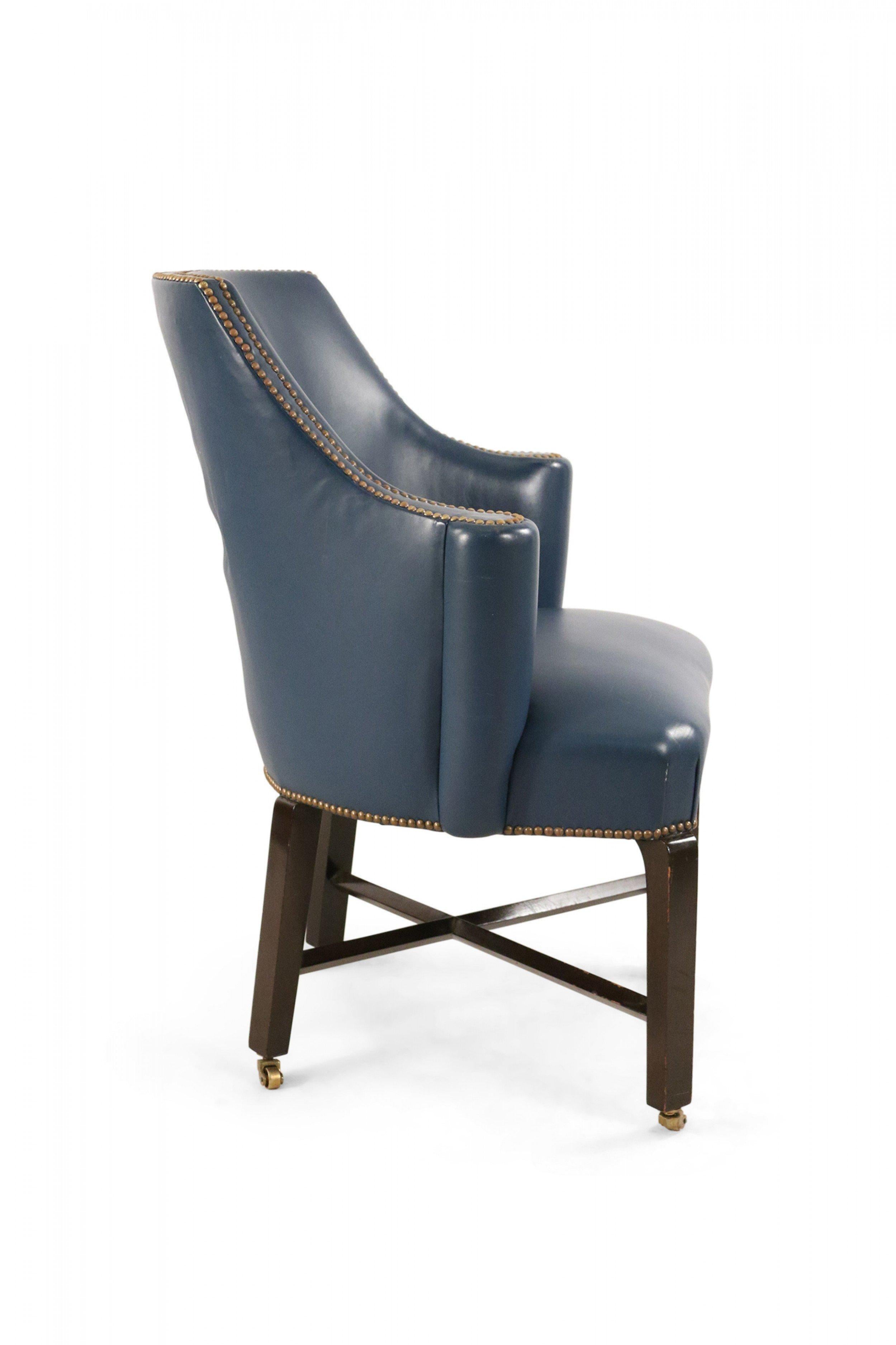 Contemporary Blue Leather Rounded Back Club / Armchair For Sale 8