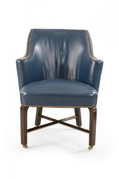 Contemporary Blue Leather Rounded Back Club / Armchair