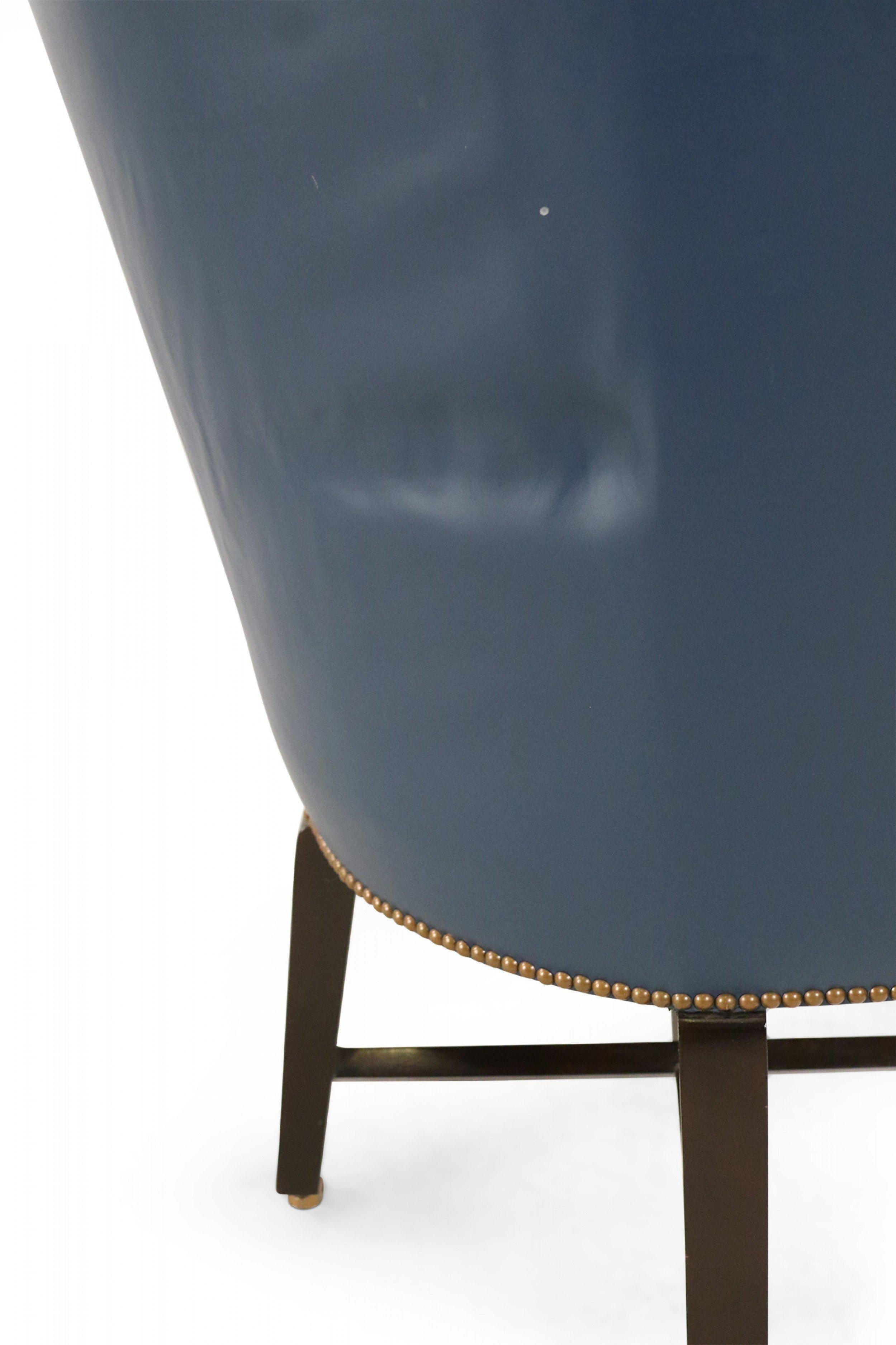 Contemporary Blue Leather Rounded Back Club / Armchair In Good Condition For Sale In New York, NY