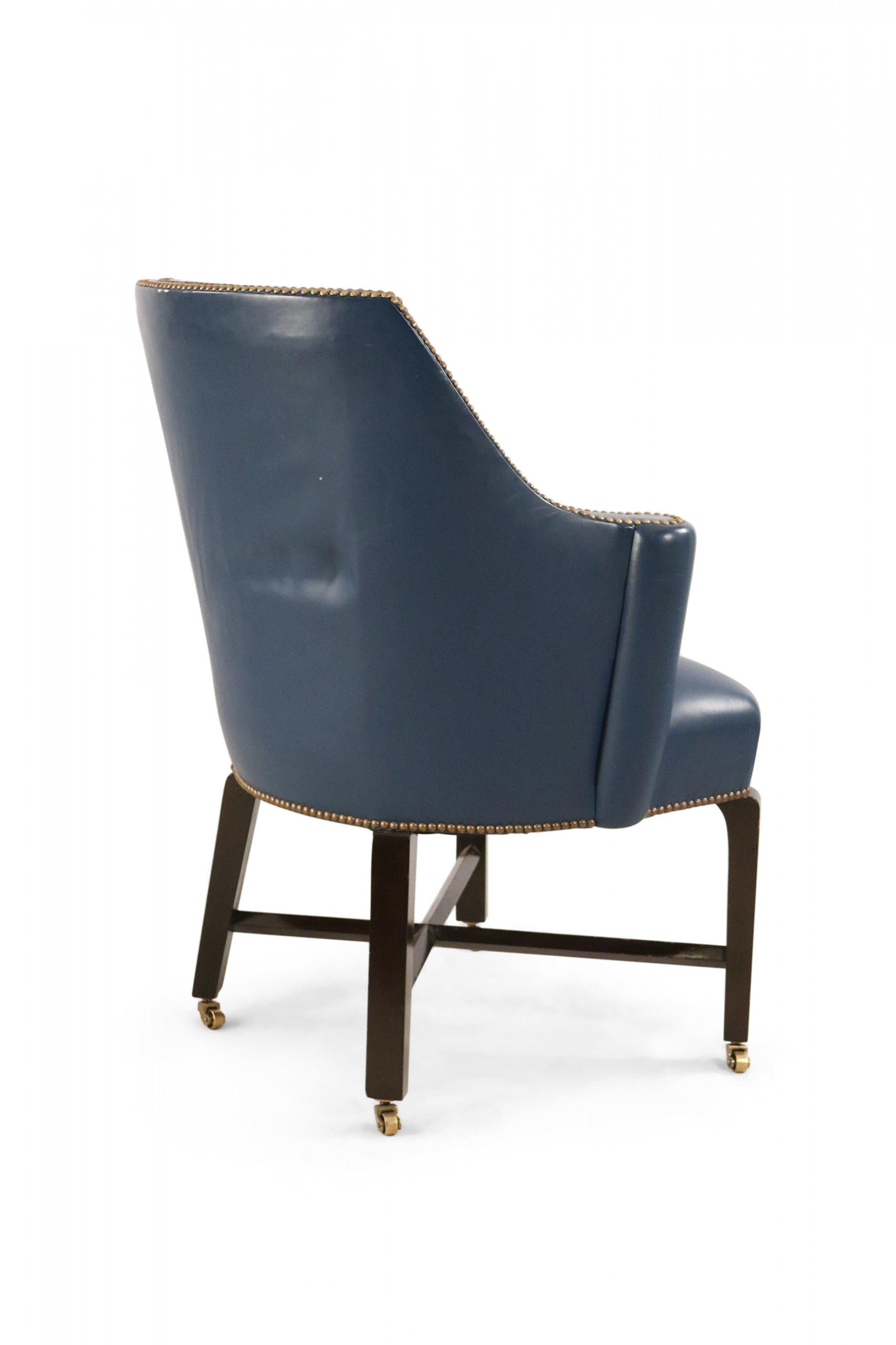 Contemporary Blue Leather Rounded Back Club / Armchair For Sale 1