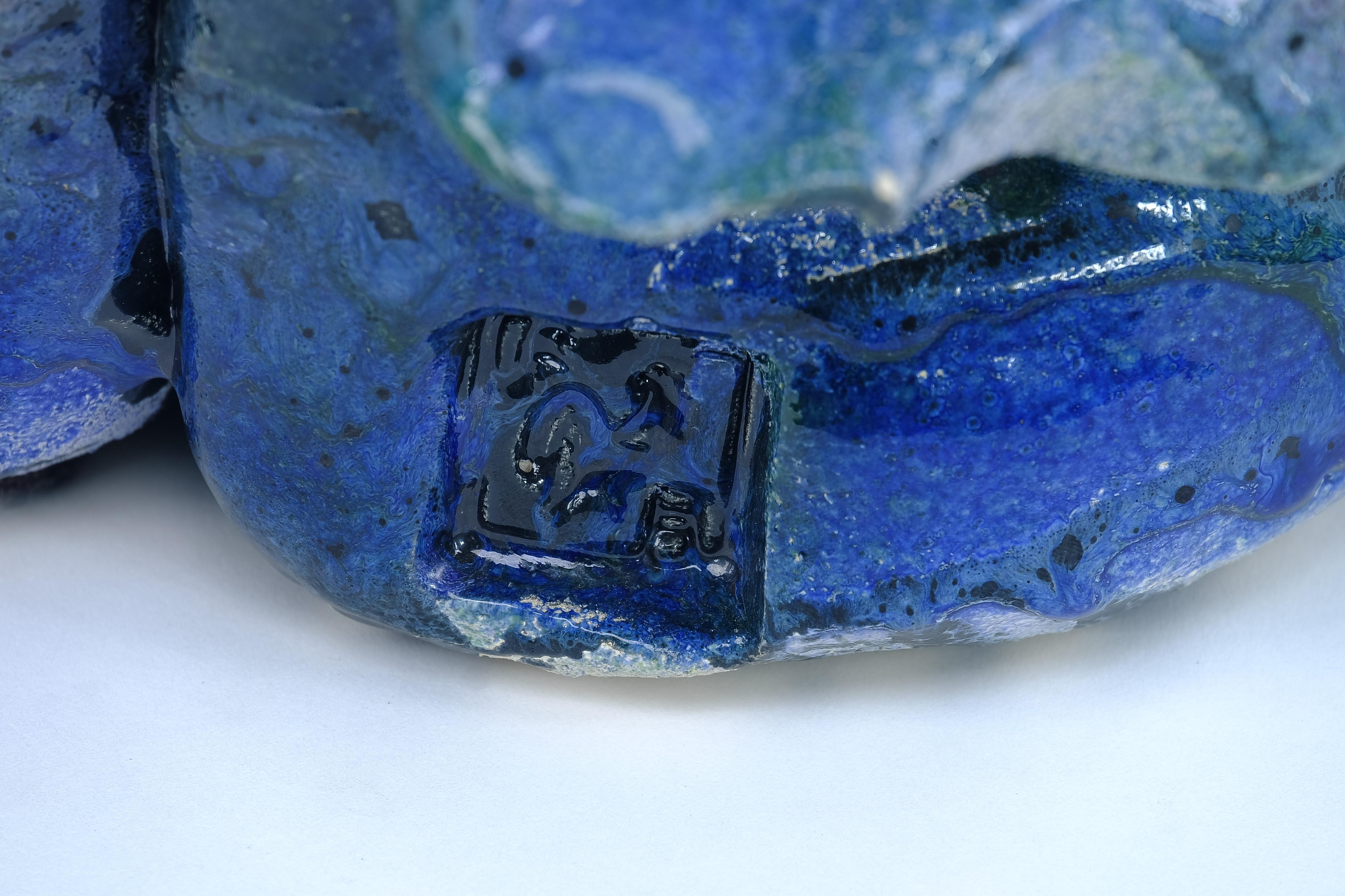 Glazed Contemporary Italian Blue Earthenware Sculpture  For Sale