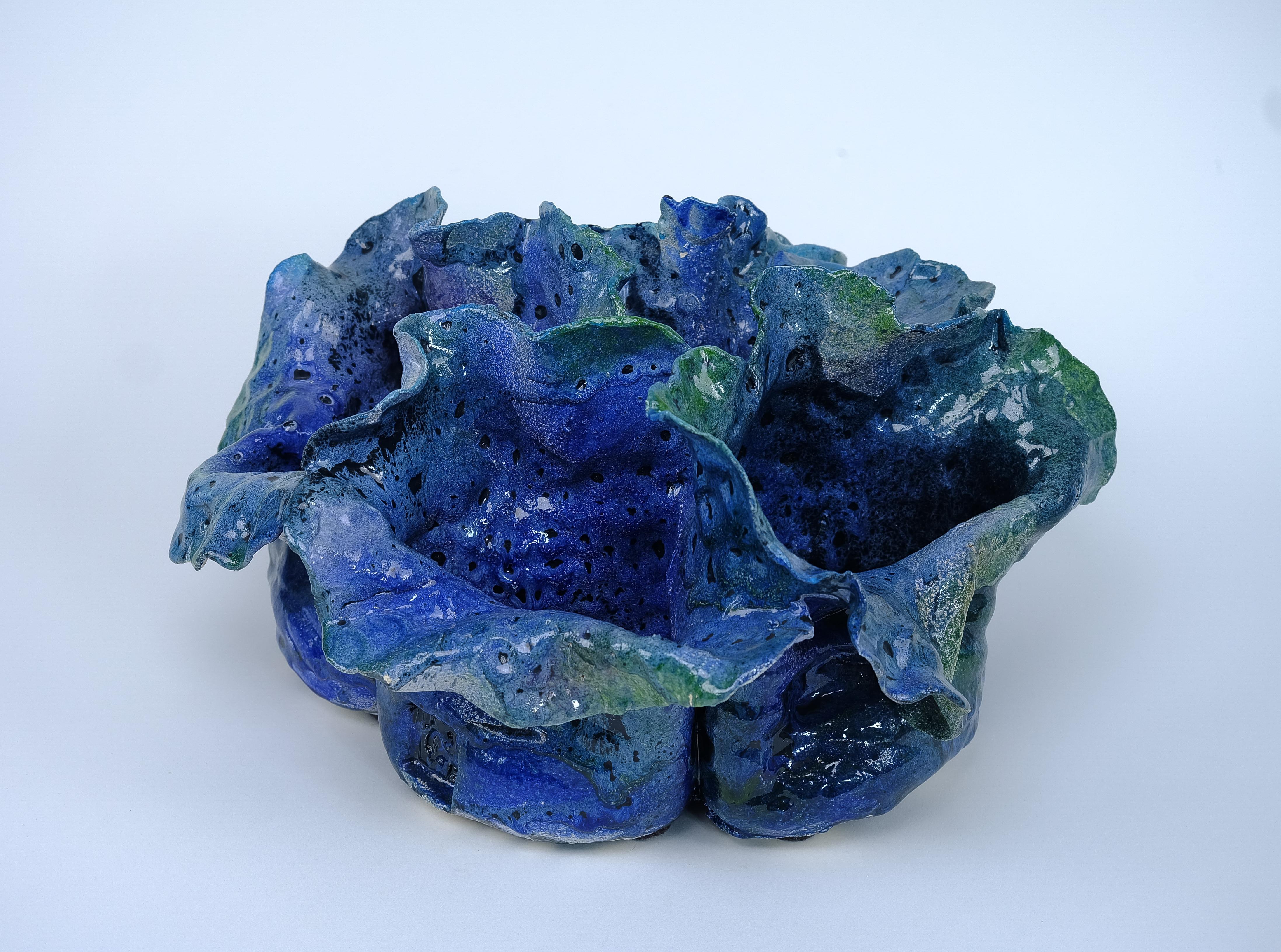 Contemporary Italian Blue Earthenware Sculpture  For Sale 2