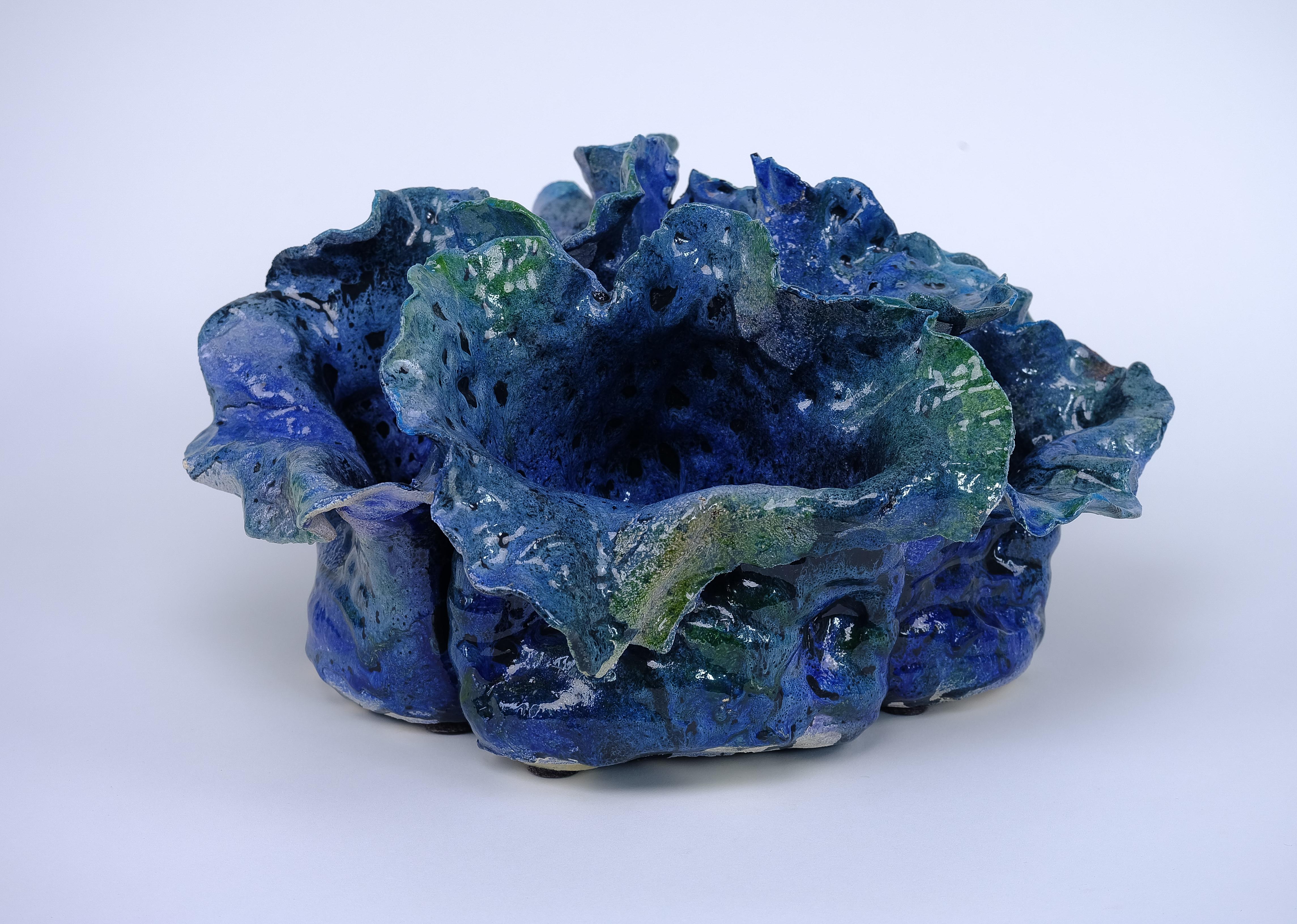 Contemporary Italian Blue Earthenware Sculpture  For Sale 3