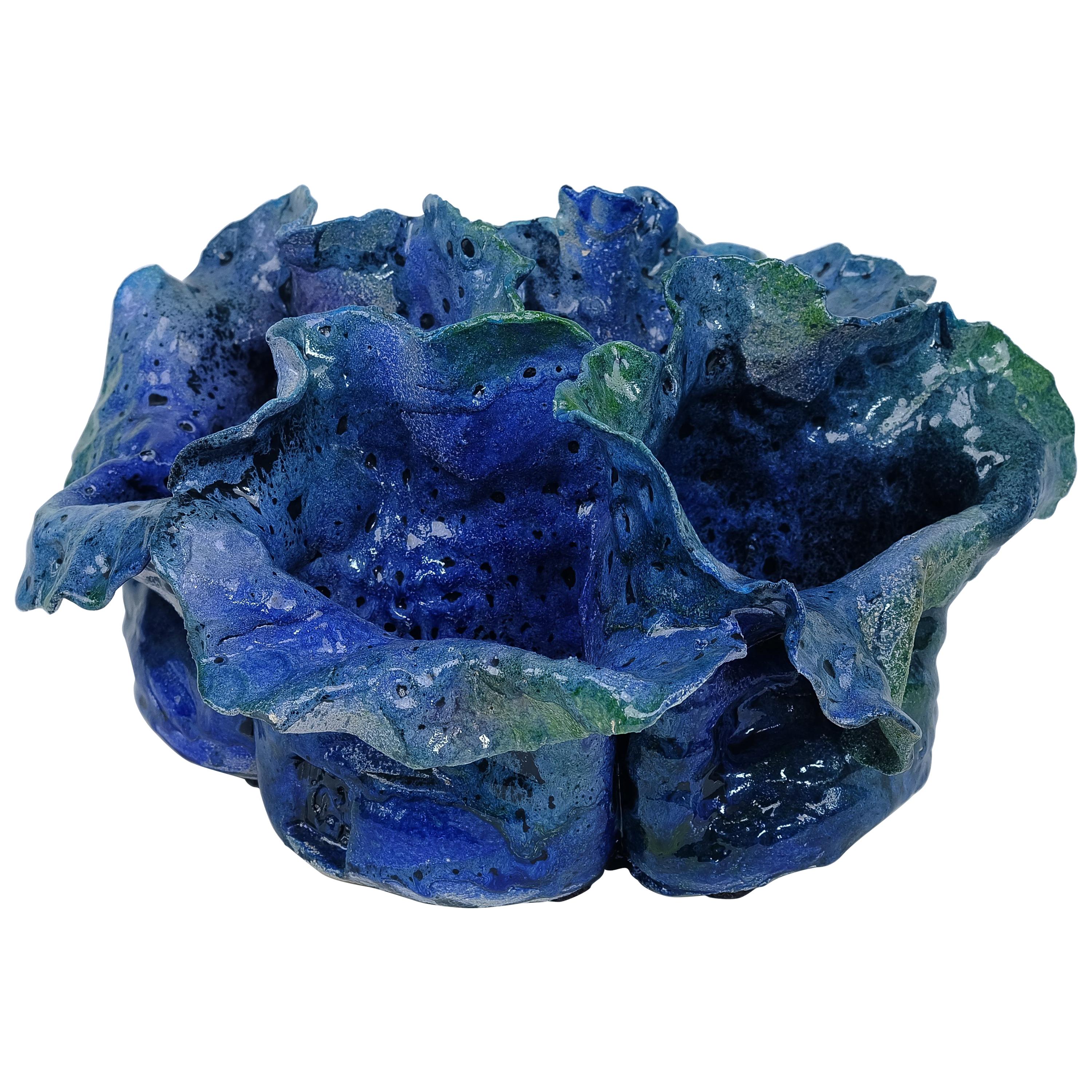 Contemporary Italian Blue Earthenware Sculpture  For Sale