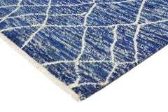 New Contemporary Blue Moroccan Rug with Transitional Style