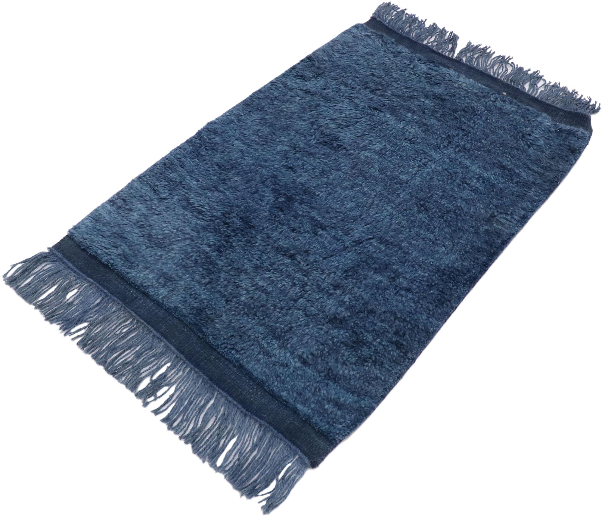30601 Small Blue Moroccan Rug, 02'02 x 03'04. Modern Indian Moroccan rugs are contemporary interpretations of traditional Moroccan rug designs, often crafted in India. These rugs draw inspiration from the iconic motifs and patterns found in