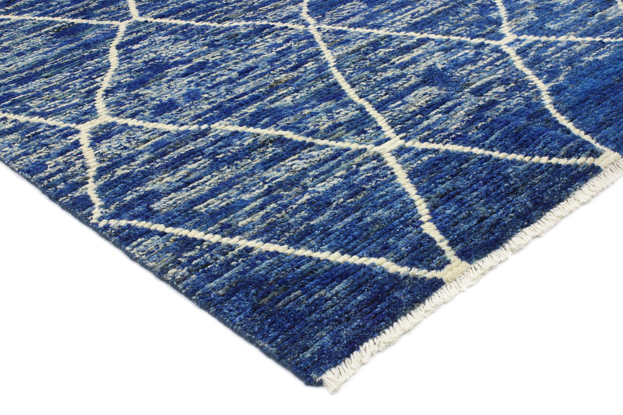 Modern Contemporary Blue Moroccan Rug For Sale