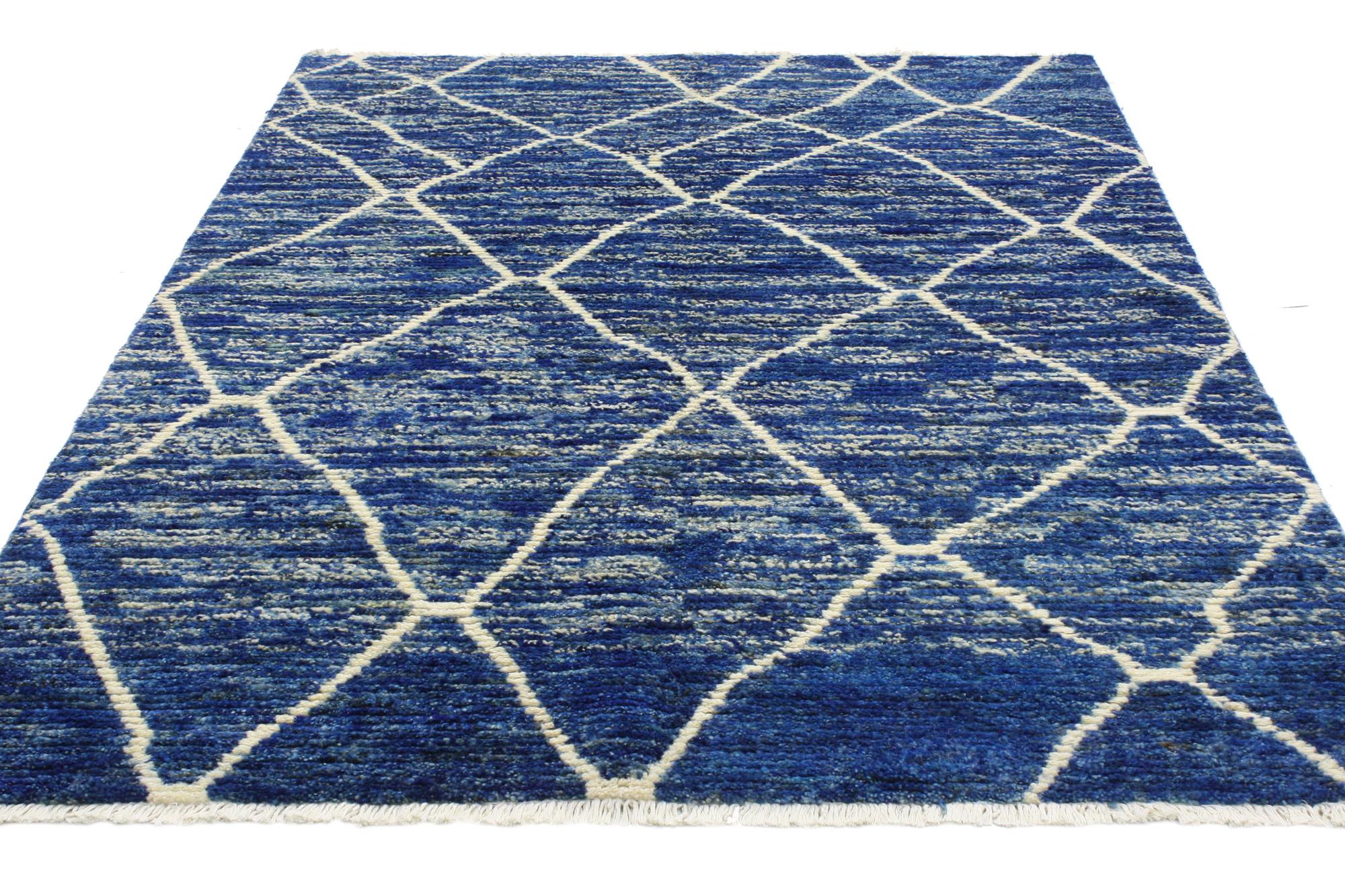 Pakistani Contemporary Blue Moroccan Rug For Sale