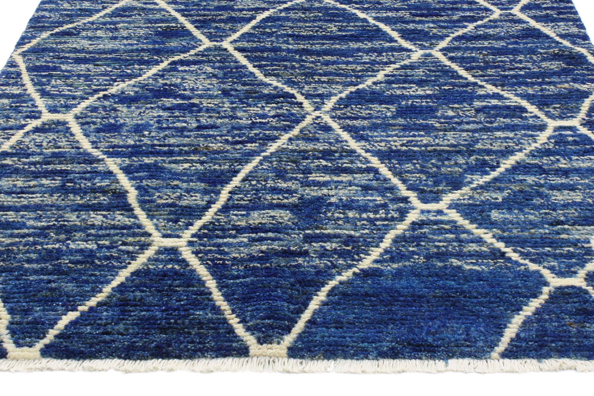 Hand-Knotted Contemporary Blue Moroccan Rug For Sale