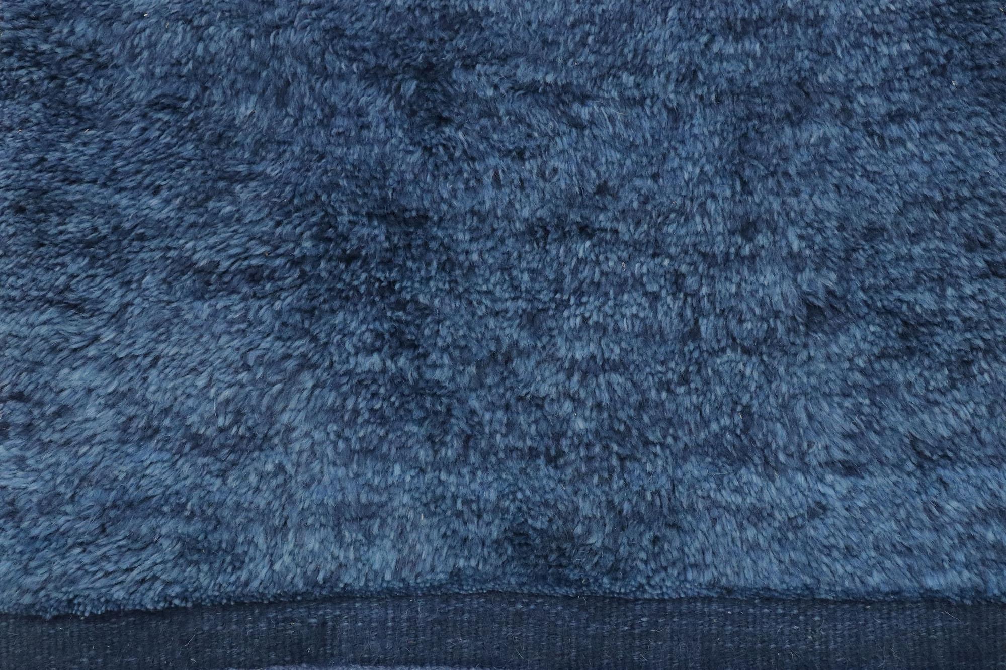 Hand-Knotted Contemporary Blue Moroccan Rug For Sale