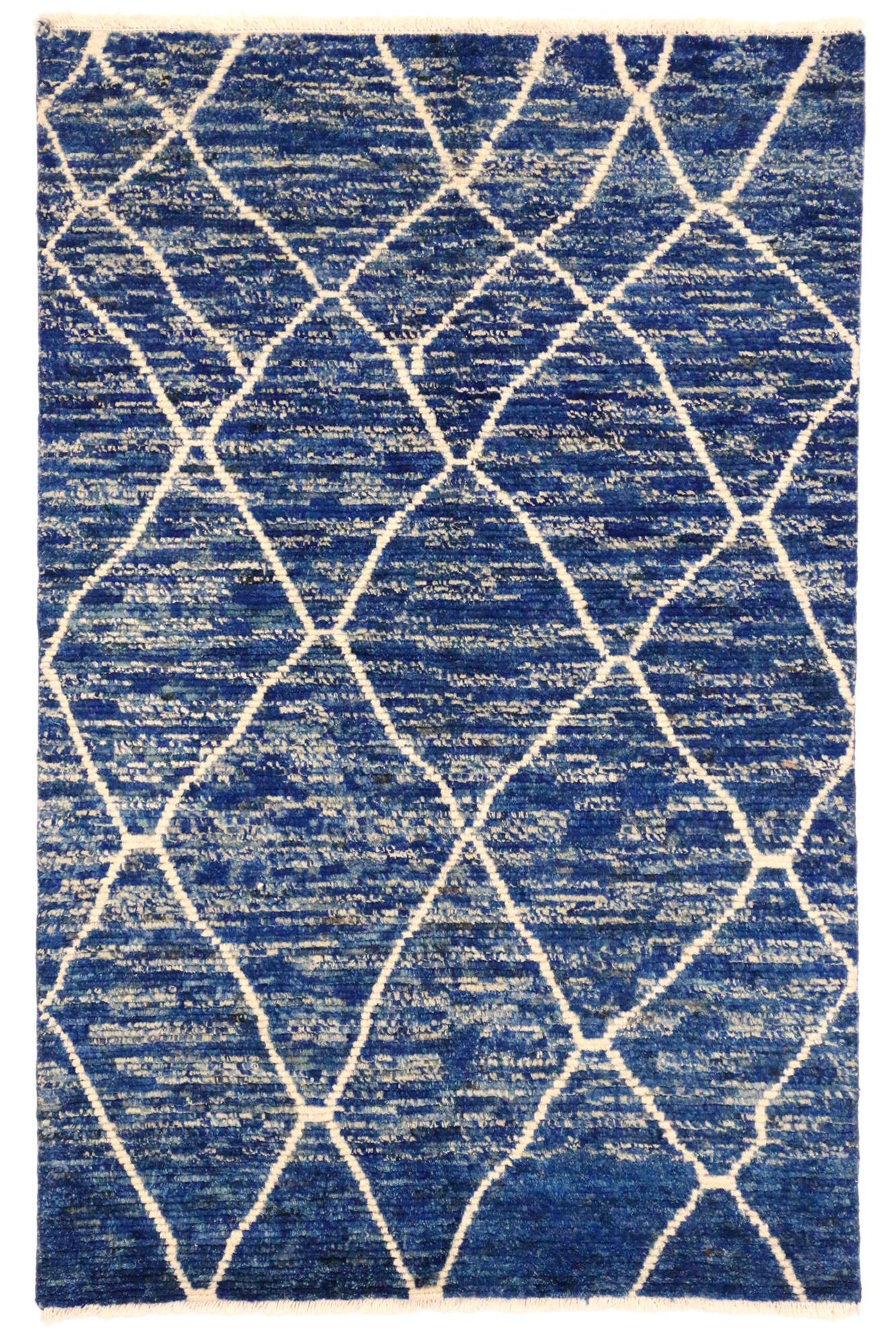 Wool Contemporary Blue Moroccan Rug For Sale