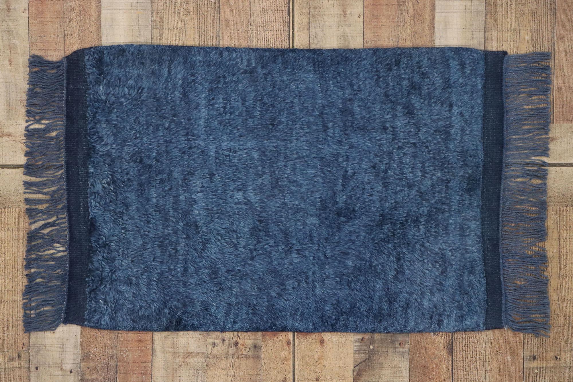 Laine Tapis marocain contemporain bleu