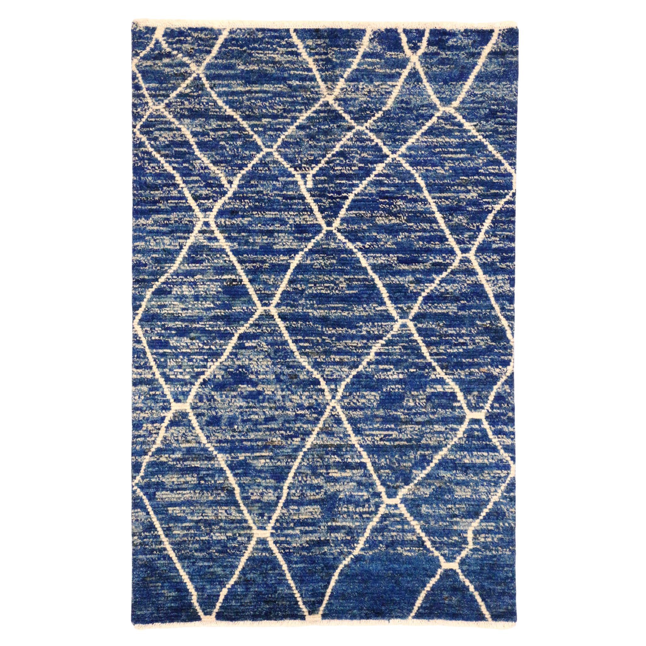Contemporary Blue Moroccan Rug For Sale
