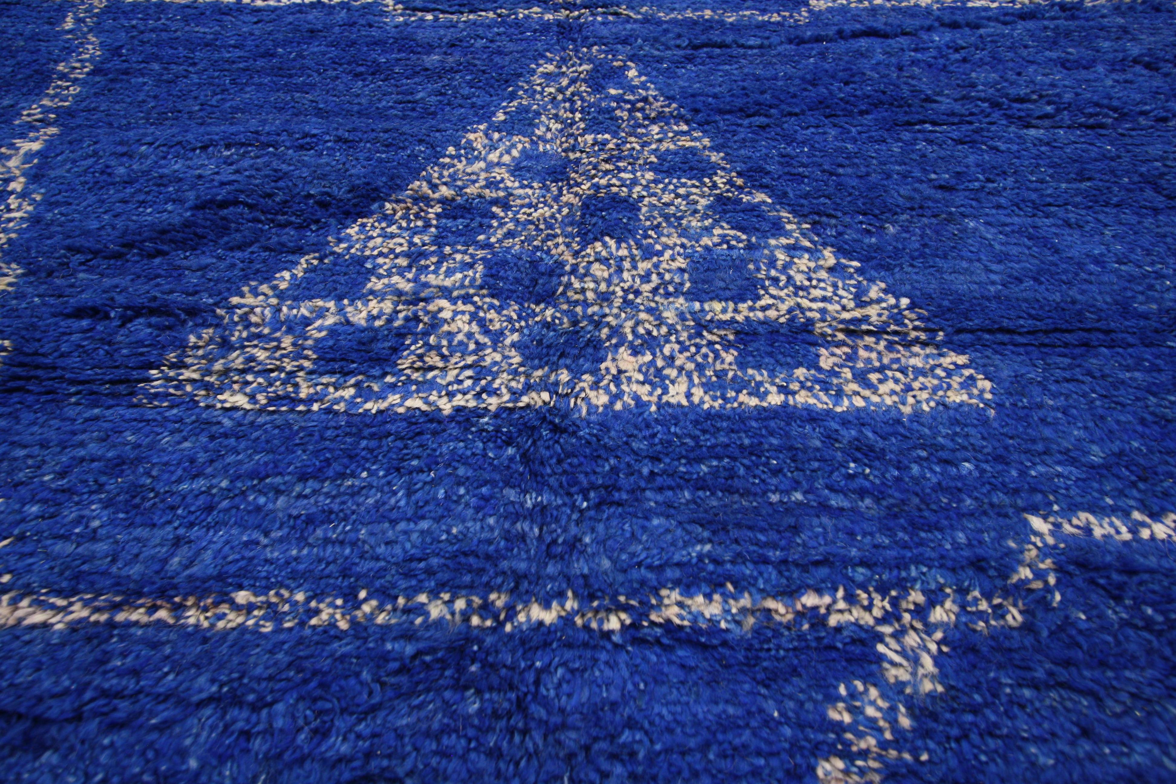 Pakistani Contemporary Blue Moroccan Area Rug with Modern Bauhaus Style