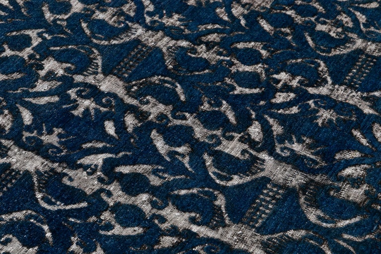 Contemporary Blue Overdyed Sculpted Wool Area Rug For Sale at 1stdibs