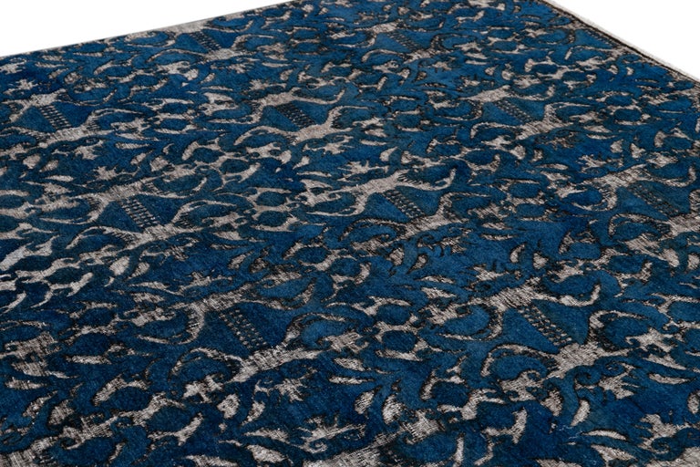 Contemporary Blue Overdyed Sculpted Wool Area Rug For Sale at 1stdibs