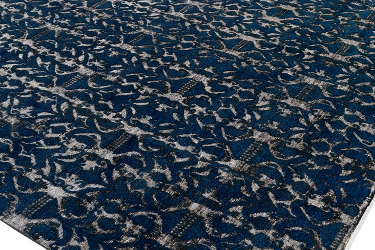 Contemporary Blue Overdyed Sculpted Wool Area Rug For Sale at 1stdibs